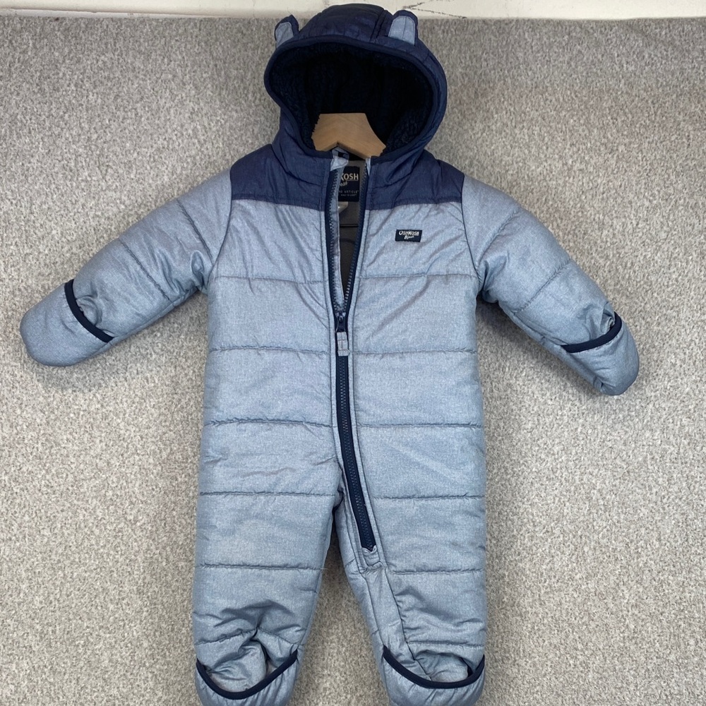 OshKosh B’Gosh snow suit 12 mos blue water resistant bear ears one piece